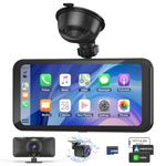 Wireless Car Play Screen for Cars, 4K Dashcam 1080P Backup Camera 6.25" Portable Car Stereo Radio IPS Touchscreen Compatible with Apple CarPlay Android Auto, Bluetooth Multimedia Player GPS Navigation