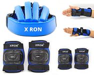 X RON Helmet Guard Knee Pad Elbow Pads Guards Protective Gear Set for Roller Skates Cycling BMX Bike Skateboard Inline Skating Scooter Riding Sports 7 Pcs Set Age Group 8-14Years (Blue)