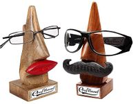 Craftland Rosewood Wooden Brown Handcrafted Nose Shaped Goggle Spectacle/Specs Eyeglass Holder Stand with Black Moustache (Black Moutche n Red Lips)