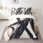 Feelyou Black Gold Abstract Art Line 7 Piece Bedding Set King Size Modern Geometric Print Comforter Set with Sheets for Kids Boys Girls Bedroom Decor Minimalist Ink Line Bed in a Bag Soft Bed Set