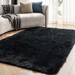 OMERAI Living Room Rug Super Soft Bedroom Kid Room Rug Large Anti Slip Rug Fluffy Rugs Faux Fur Rug Velvet Thick Rug Plush Shaggy Area Rugs (Black, 120 * 180cm)