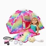 ZITA ELEMENT 7Pcs 18 In Girl Doll Pink Camping Set, Funny Doll Clothing and Accessories for 18 In American Doll, Gifts for Kids in Easter, Birthday, Children's Day(No Doll)