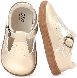 STQ Wide Toe Box Toddler Mary Jane Dress Shoes Zero Drop Girls Ballet Flats for Party School Uniform Shoe with Hook and Loops Gold Infant 4