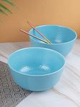 MARKET 99 Set Of 2 Melamine Round Shape Hammered Serving Bowl Dinnerware Set Microwave & Diswasher Safe Snacks Dinner Turquoise 1300 Ml