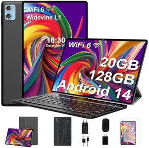 10.1 inch Tablet Android 14 Tablet with Octa-core, 1280x800 IPS HD Touchscreen, 20GB RAM 128GB ROM 1TB Expand Tabets with Keyboard Mouse, Face Unlock, 2.4G/5G WiFi, Dual Camera (Black)