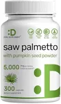 Saw Palmetto Supplement 5000mg with Pumpkin Seed, 300 Capsules | Promotes Prostate Health | DHT Blocker | Hair Growth Vitamins, Maintain Normal Urinary Frequency