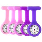 Set of 5 Nurse Watch Brooch, Silicone with Pin/Clip, Infection Control Design, Health Care Nurse Doctor Paramedic Medical Brooch Fob Watch - Pink to Purple