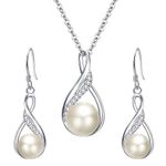 EleQueen Infinity Bridal Necklace Hook Earrings Set 925 Sterling Silver CZ Cream Freshwater Cultured Pearl for Women Clear, Valentine's Day/Mother's Day/Christmas Jewerly Gift for Wife/Mom