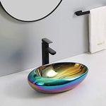 B BACKLINE Ceramic Designer Oval Shape Premium Counter Top/Over Counter Wash Basin Table Top/Vessel Sink For Bathroom & Living Room 19 X 12 X Inch (Multicolour 2)