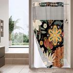 MitoVilla Boho Floral Small Stall Shower Curtain 36 x 74, No Hooks Required Half Size Narrow Fabric Shower Curtain Set with Snap-in Liner for Chic Luxury Modern Bathroom Decor