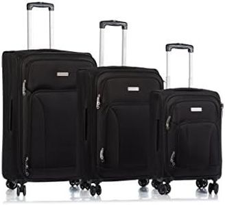 CHAMPS Traveler's Collection 3-Piece Softside Spinner Luggage Set, Lightweight with 360° Wheels and Expandable Capacity, Black