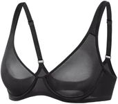 INLYRIC Women's Mesh Balconette Bra Sexy Demi Supportive Comfortable Seamless Underwire Unlined Sheer Bras Black 36C