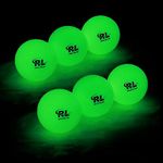 R&L Glow Golf Balls for Night Sports - Tournament Fluorescent Glowing in The Dark Golf Ball - Long Lasting Bright Luminous Balls Rechargeable with UV Flashlight - Included (6 Pack)