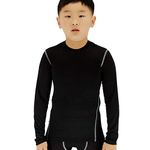 Kids Wicking Base Layer Boys Compression Top Long Sleeve T Shirts for Football Baseball Hockey Training, Black, 7