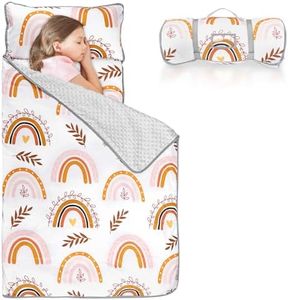 Pea Pod Toddler Nap Mat with Fleece Blanket, Ultra Soft Kids Rolled Napping Mats for Daycare, Preschool-Kindergarten, Fits Ages 3-7 Years (Rainbow)