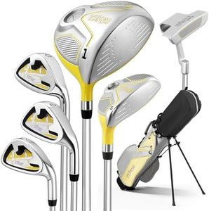 Kids Golf Clubs Set for Ages 9-12, Right Handed Youth Golf Clubs 9 Piece Set with 400cc Driver, Hybrid, 7 Iron, 9 Iron, Wedge, Putter, Stand Bag & 2 Headcovers,Junior Golf Clubs,Yellow
