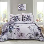 Floral Quilt Set California King 3 Pieces Purple Floral Quilt Coverlet Set Soft Microfiber Lightweight Purple Quilted Bedspread for All Season 106"x96"