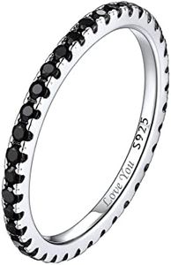 ChicSilver Personalized 2MM Black Cubic Zirconia Eternity Ring 925 Sterling Silver Engraved Custom Name Black CZ Simulated Diamond Stackable Wedding Band Ring for Women Size 4
