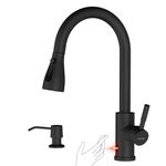 DAYONE Touchless Kitchen Sink Faucet with Pull Down Sprayer and Soap Dispenser, Black 3 Modes Motion Sensor Hands-Free Single Handle Touch Faucet for Kitchen Sink High Arc