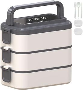 Kenuket Bento Box Lunch Box, Adult Container with 3L Large Capacity, Microwave Safe 3 Layers Stackable Leakproof Food Dividers and Sauce Boxes for Kids Adults A-White