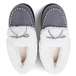 RockDove Women's Faux Fur Lined Micro Suede Moccasin Slipper, Size 8-9 US Women, Dove Grey