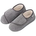 LongBay Women's Wide Diabetic Slippers Adjustable House Shoes for Swollen Feet Non Slip Indoor Outdoor (8, Grey)