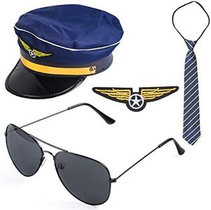 Beelittle Airline Pilot Captain Costume Kit Pilot Dress up Accessory Set with Aviator Sunglasses