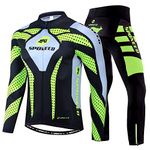 sponeed Bike Jersey Set Mens Thermal Fleece Long Sleeve Mountain Road Biking Clothing Warm Padded Cycling Tights US XL Green