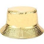 XYIYI Trendy Metallic Gold Black Bucket Hat Reversible Beach Fisherman Hats for Women Men Teen Girls