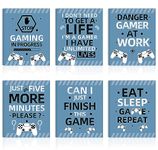 KAIRNE Gaming Signs Art Print, Funny Video Game Canvas Poster,Gamer Stuff Wall Decor Set of 6(8X10inch,framed) Gamer Sayings Wall Art, Gaming Posters for Boys Room Gamer Office Decor