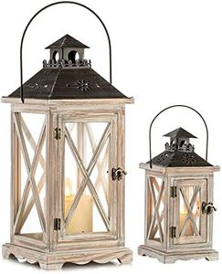 Vintage Wood Lantern Rustic Distressed - 11" /19" Floor Candle Holder Lantern Decorative for Farmhouse Decor Home Décor Shabby Chic Wedding Centerpiece Fireplace Mantel Patio Porch Table Decoration