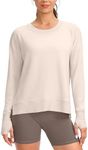 G Gradual Sweatshirt for Women Buttery Soft Yoga Tops Crewneck Modal Pullover Shirts Side Slit Thumb Holes (Oats White, Small)