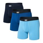 Saxx Men's Underwear - Ultra Super Soft Boxer Briefs with Fly and Built-in Pouch Support - Underwear for Men, Pack of 3, Navy/City Blue/Heritage, Medium