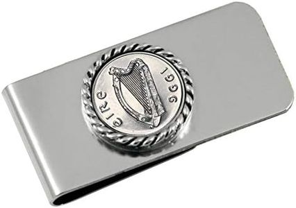 American Coin Treasures Irish 5 Pence Silver Tone Rope Cuff Links and Money Clip Boxed Gift Set