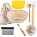 Rattan Bread Proofing Basket Set Sourdough Bannetons Proving Basket Bread Baking Mold Tools Fermentation Basket with Cloth Liner Dough Scraper Dough Whisk (Round 9 inch)