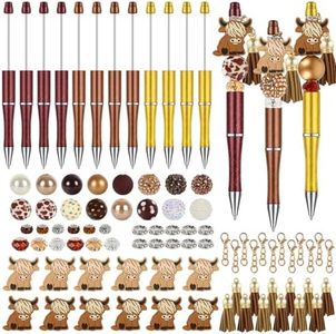 JarThenaAMCS Beadable Pens Bulk Highland Cow Bead Pens with Assorted Colors Yak Gel Ink Pen DIY Making Kit Multicolor Ballpoint Pen Black Ink for Kids Students Office School, 12Sets/124Pcs