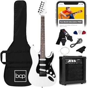Best Choice Products 39in Full Size Beginner Electric Guitar Starter Kit w/Case, Strap, 10W Amp, Strings, Pick, Tremolo Bar - Glacier White