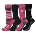 Columbia Women's Mid-Calf Moisture Control Ribbed Crew 4-Pack Socks, Haute/Charcoal/Black, One Size