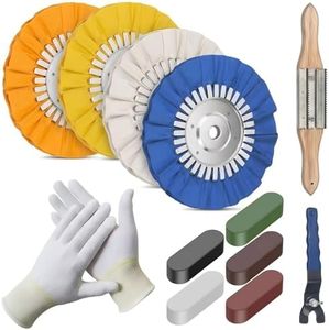 8" Airway Buffing Wheel, 12Pcs Aluminum Wheel Polishing Kit(5/8" Arbor), Polishing Compound and Aluminum Metal Polishing Wheel Kit with Buffing Wheel Rake Adjustable Wrench and Glove for Angle Grinder