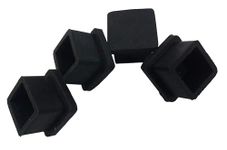 Zua 25mm/ 1inch Square Rubber Bush, Mate or Cap for Furniture and Metal Square Pipes, Black, Pack of 4 (1 x 1, 4)