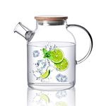 CnGlass Glass Teapot Stovetop Safe,1500ML/50.7oz Clear Glass Pitcher with Removable Filter Spout for Loose Leaf and Blooming Tea