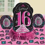 Amscan Elegant Sweet Sixteen Celebration Table Decorating Kit (23 Piece), Pink/Black/Silver/Blue, 12 3/4"