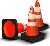 Pyle 10-Pack Traffic Safety Cones 18" inch High Visibility, Reflective Collars, PVC Durable Construction Orange Cones, w/Easy to Carry Hook, Sturdy for Traffic, Home, Parking, Road Safety, Driveway