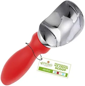 Spring Chef Red Heavy Duty Ice Cream Scoop - Stainless Steel Ice Cream Scooper with Non-Slip Handle - Premium Metal Kitchen Tool for Gelato, Sorbet, Melon - Dishwasher Safe Icecream Spoon