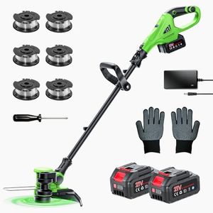 21V Cordless String Trimmer Weed Wacker Edger, Electric Weed Wacker Battery Powered with 2 x 4.0Ah Batteries, 12 Inch Grass Trimmer with Auto Feed, Digital Display Lawn Edger for Yard Garden-Green