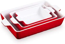 Cibeat Ceramic Bakeware Set of 3 Piece, Rectangular Baking Pan Set, Porcelain Baking Pans Rectangular Casserole Pan for Cake, Lasagna, 11.7 x 8 x 2.7 Inches, Red