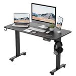 BEXEVUE Standing Desk 48 x 24 inch, Electric Height Adjustable Desk with Splice Board, Sit Stand Desk with Castors, Stand Up Desk, Computer Desk for Home Office, Black Frame/Black Desktop