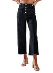 Sidefeel Women's Wide Leg Jeans High Waisted Stretchy Straight Leg Jeans Buttoned Loose Denim Pants with Pocket, Black, 6