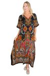 Miss Lavish London Long Caftans for Women - Boho Kaftan Dress, Plus Size Summer Kaftan, Women's Loungewear and Beach Caftans, Maxi Kaftan Tops for Lounging or Swimwear Cover-Ups, Size L,Black Kaftans