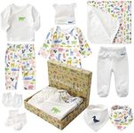 Minizone Newborn Gift Set Baby Initial First Equipment Clothing Bathtowel Bibs Baby with 10 Parts for Boys Girls Layette Set White